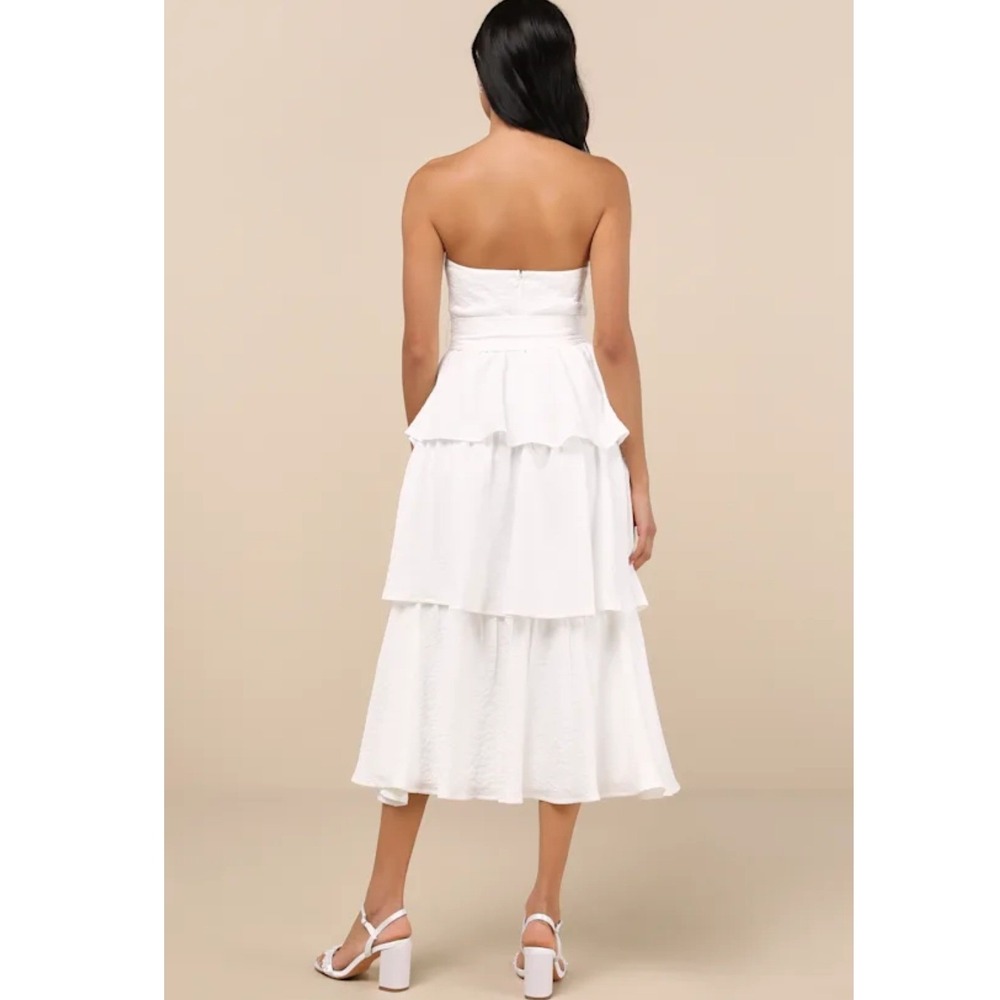 Lulus Truly Marvelous White Jacquard Strapless Tiered Midi Dress Size M NWT - Picture 2 of 9